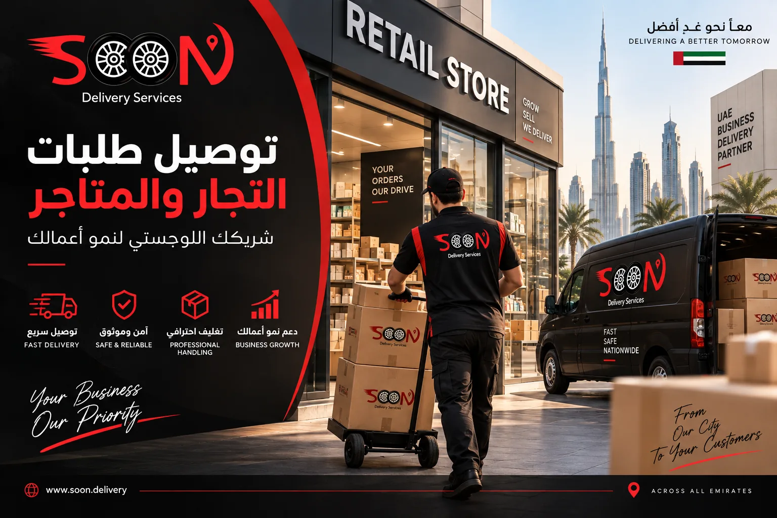توصيل طلبات التجار والمتاجر في الإمارات